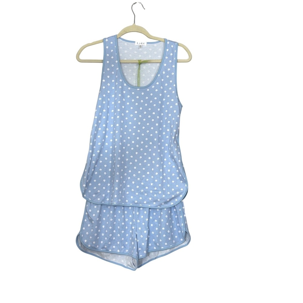 LAKE Pajamas Pima Cotton Tank Short Set Blue White Polka Dot XS PO1288